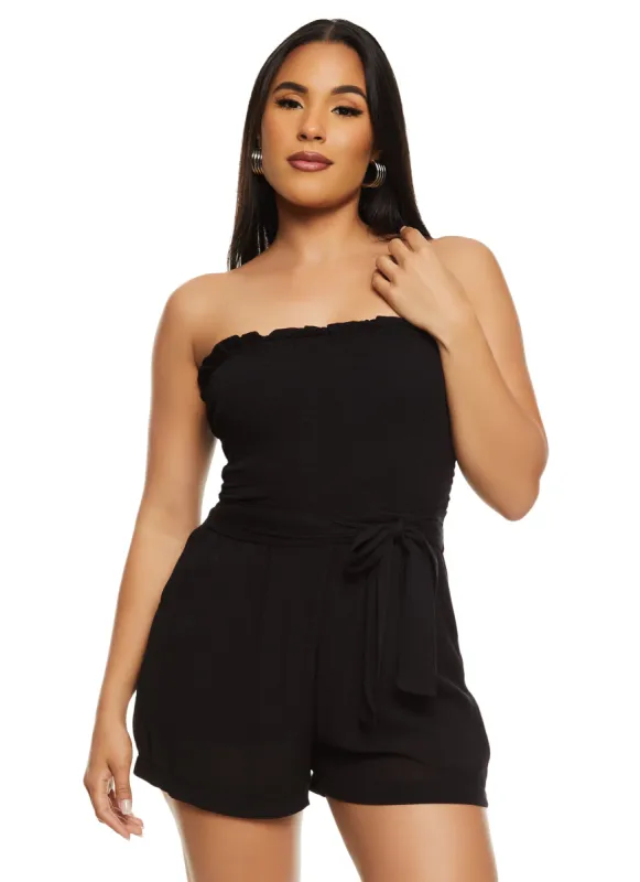 Haute Monde Gauze Knit Smocked Strapless Romper sold by Rainbow