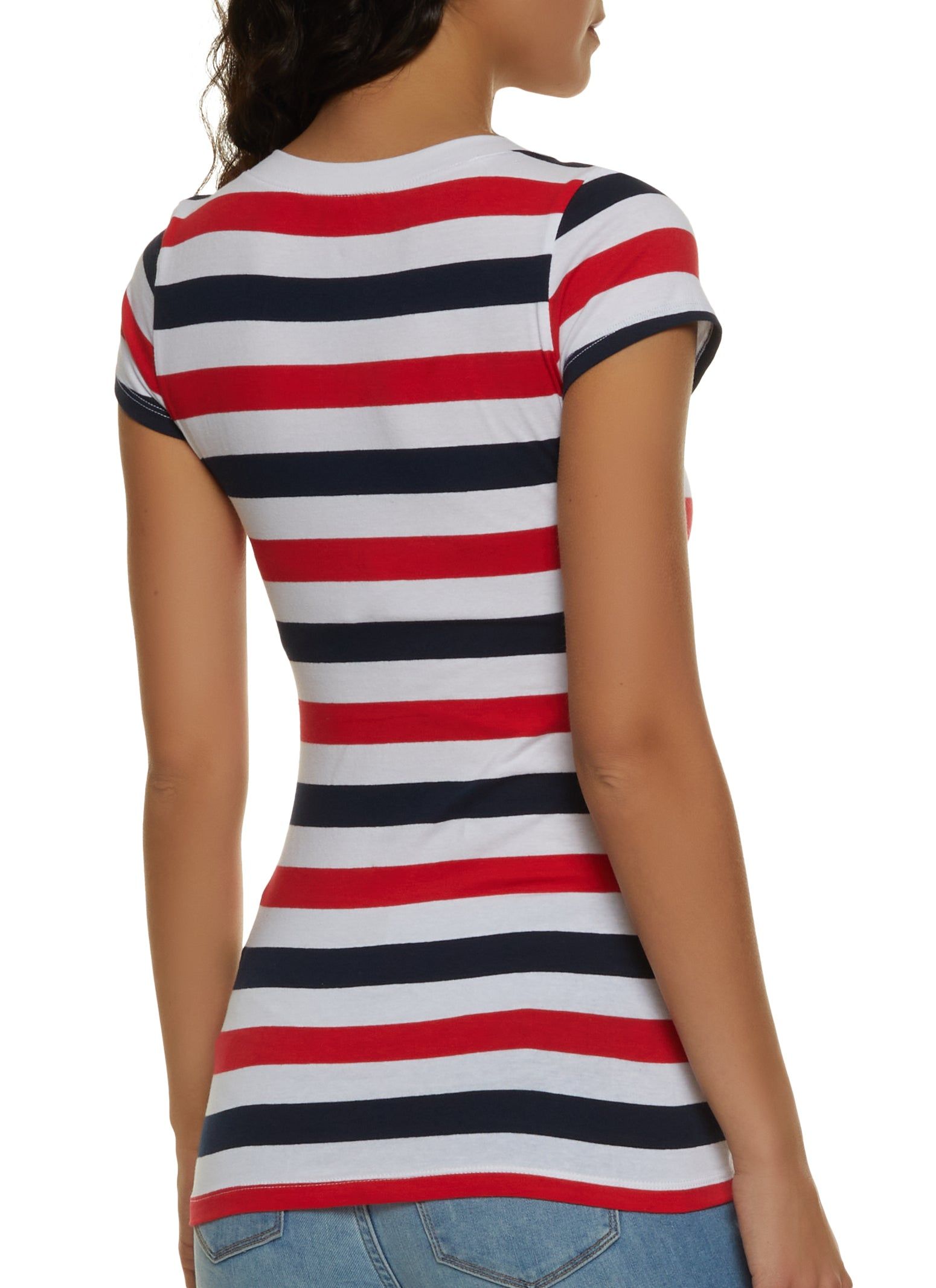 Basic Striped V Neck T Shirt sold by Rainbow product image thumbnail 2