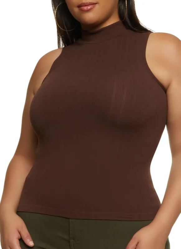Plus Size Ribbed Mock Neck Tank Top sold by Rainbow