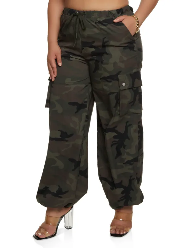 Plus Size Camo Drawstring Cargo Joggers sold by Rainbow