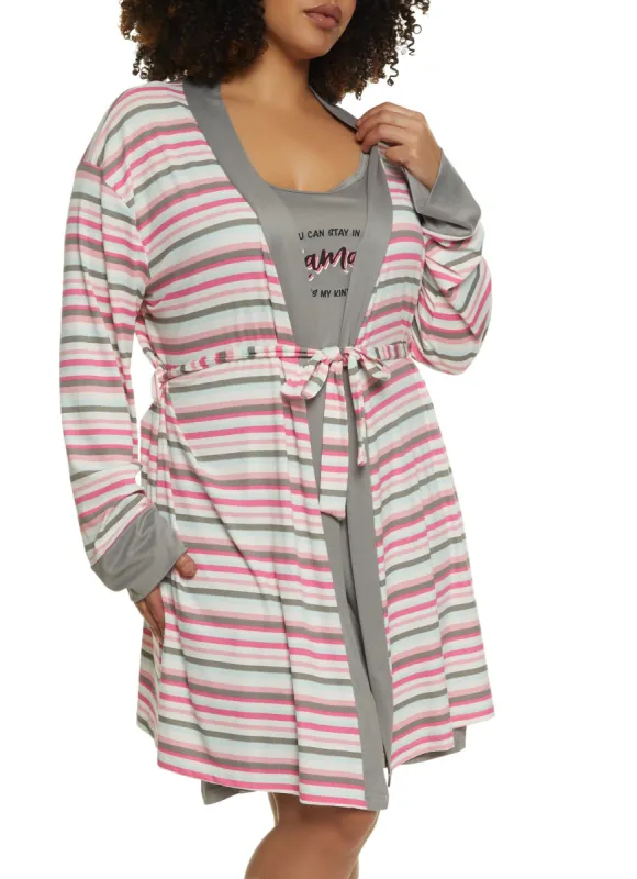 Plus Size Graphic Print Nightgown with Striped Robe sold by Rainbow