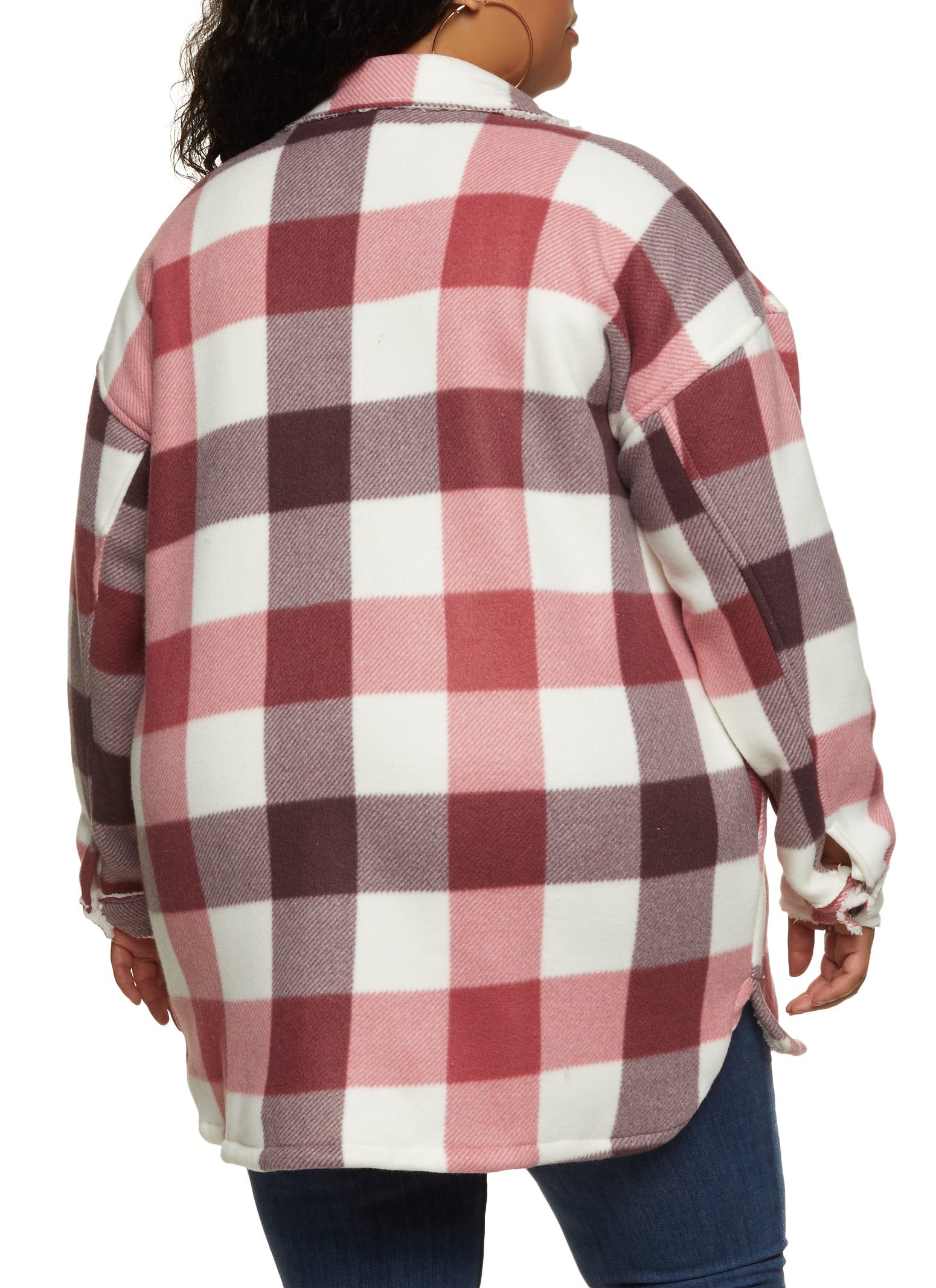 Plus Size Plaid Brushed Knit Sherpa Lined Longline Shacket sold by Rainbow product image thumbnail 3