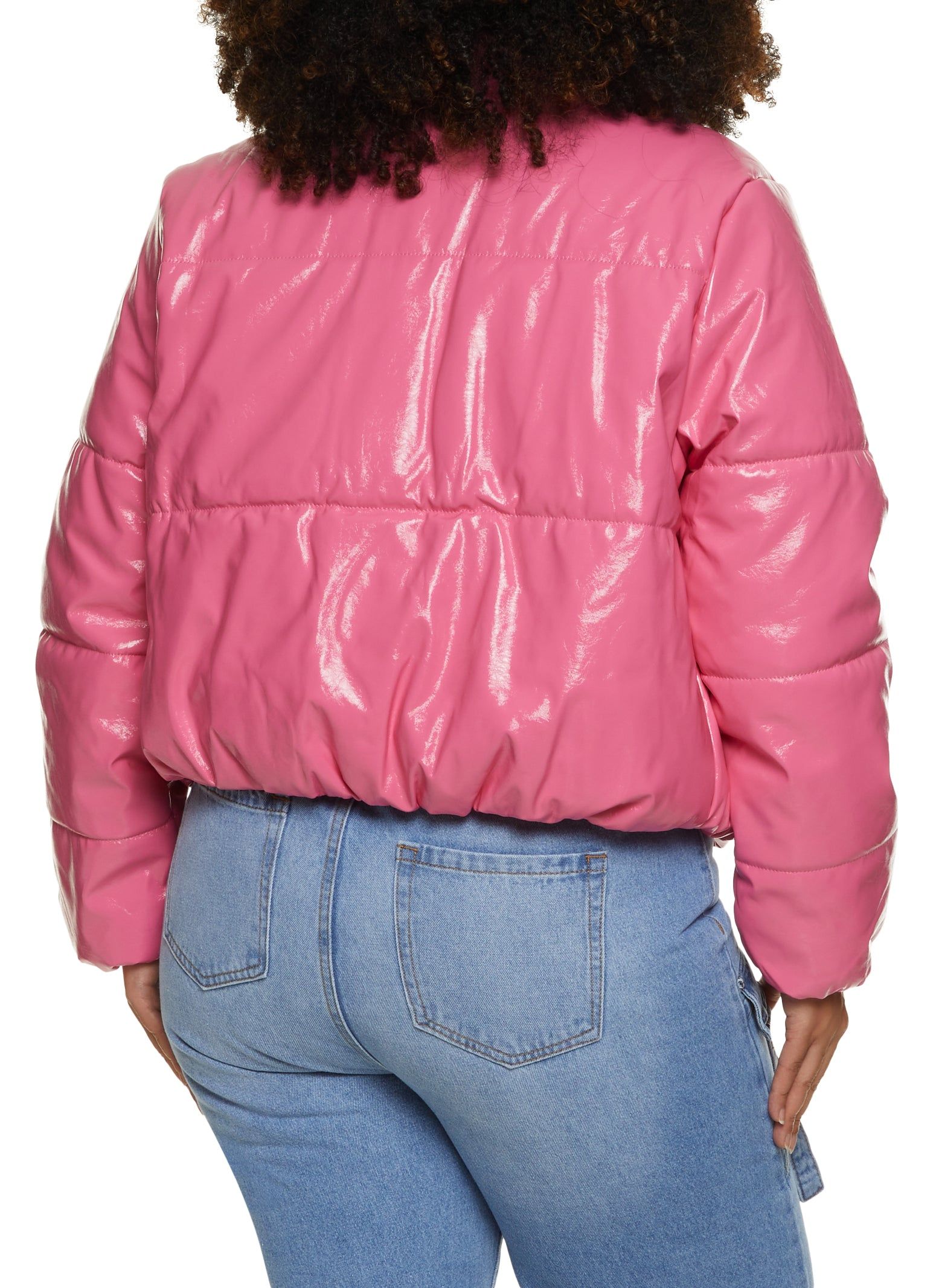 Plus Size Faux Patent Leather Cropped Puffer Jacket sold by Rainbow product image thumbnail 2