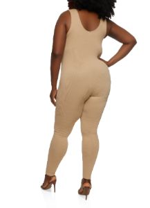 Plus Size Rib Knit Scoop Neck Catsuit sold by Rainbow
