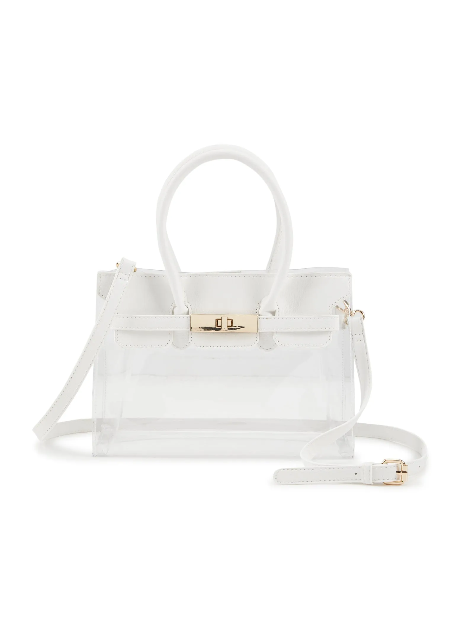 Faux Leather Handle Clear Clutch Bag sold by Rainbow product image thumbnail 2