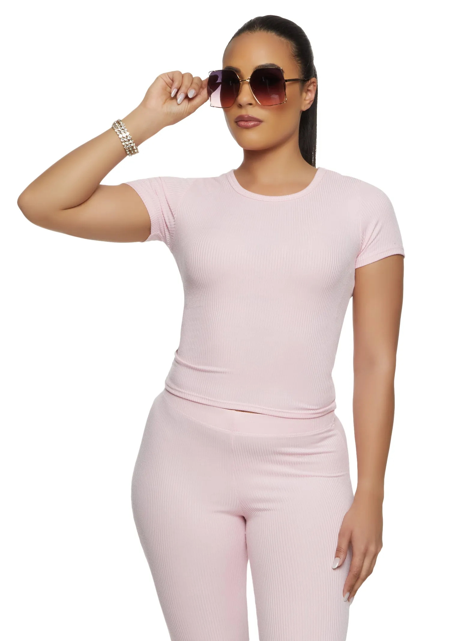 Ribbed Knit Short Sleeve Top sold by Rainbow