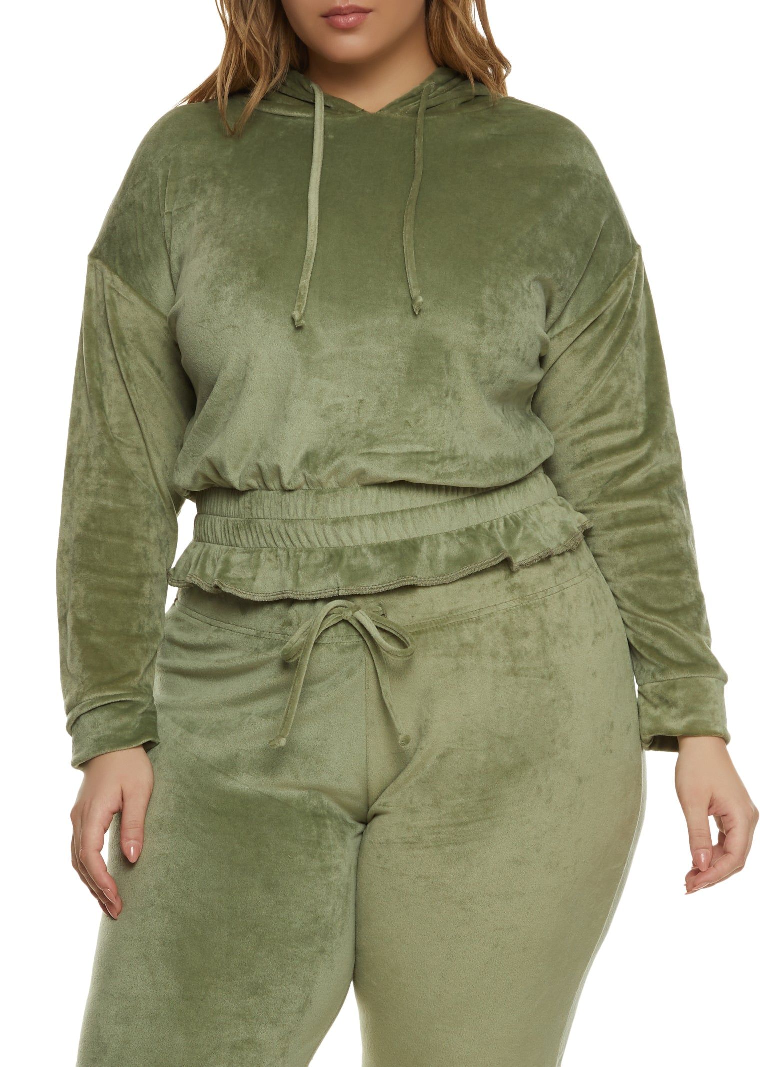 Plus Size Velour Elastic Waist Hoodie sold by Rainbow