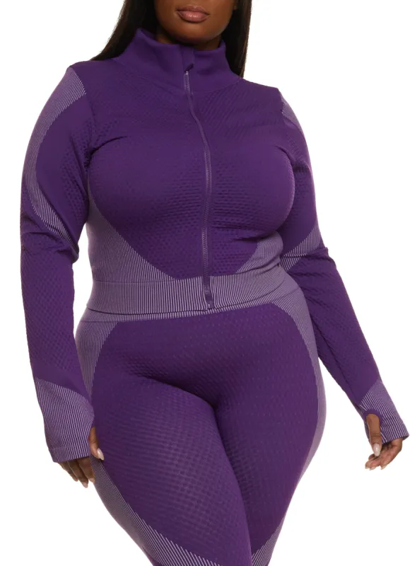 Plus Size Seamless Striped Detail Track Jacket sold by Rainbow