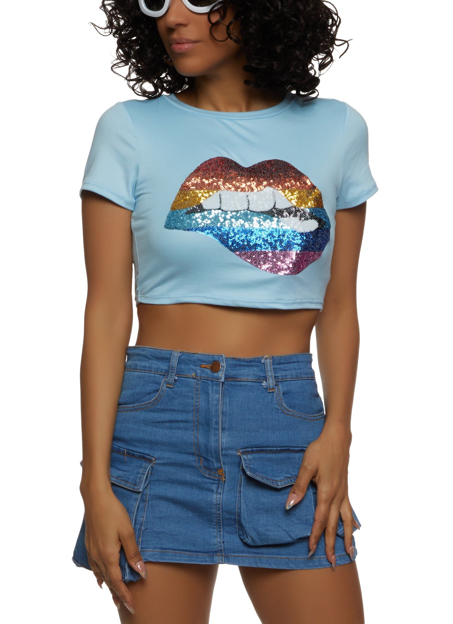 Sequin Lips Patch Crop Top sold by Rainbow