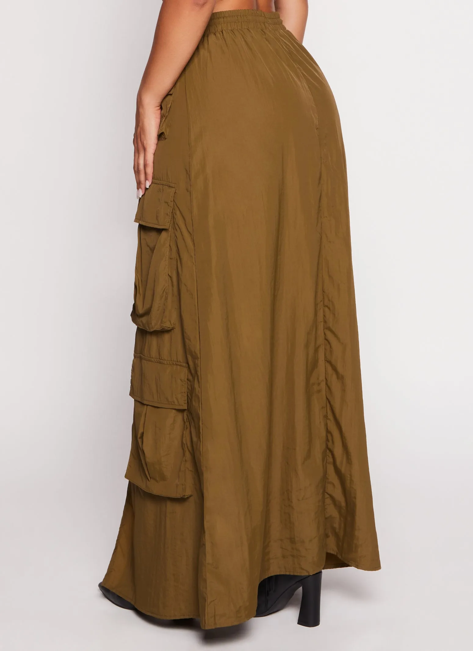 Nylon Drawstring Front Slit Maxi Cargo Skirt sold by Rainbow product image thumbnail 3