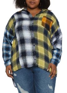 Plus Size Mixed Plaid Flannel Shirt sold by Rainbow