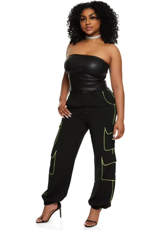 Crepe Knit Contrast Piping Cargo Joggers sold by Rainbow