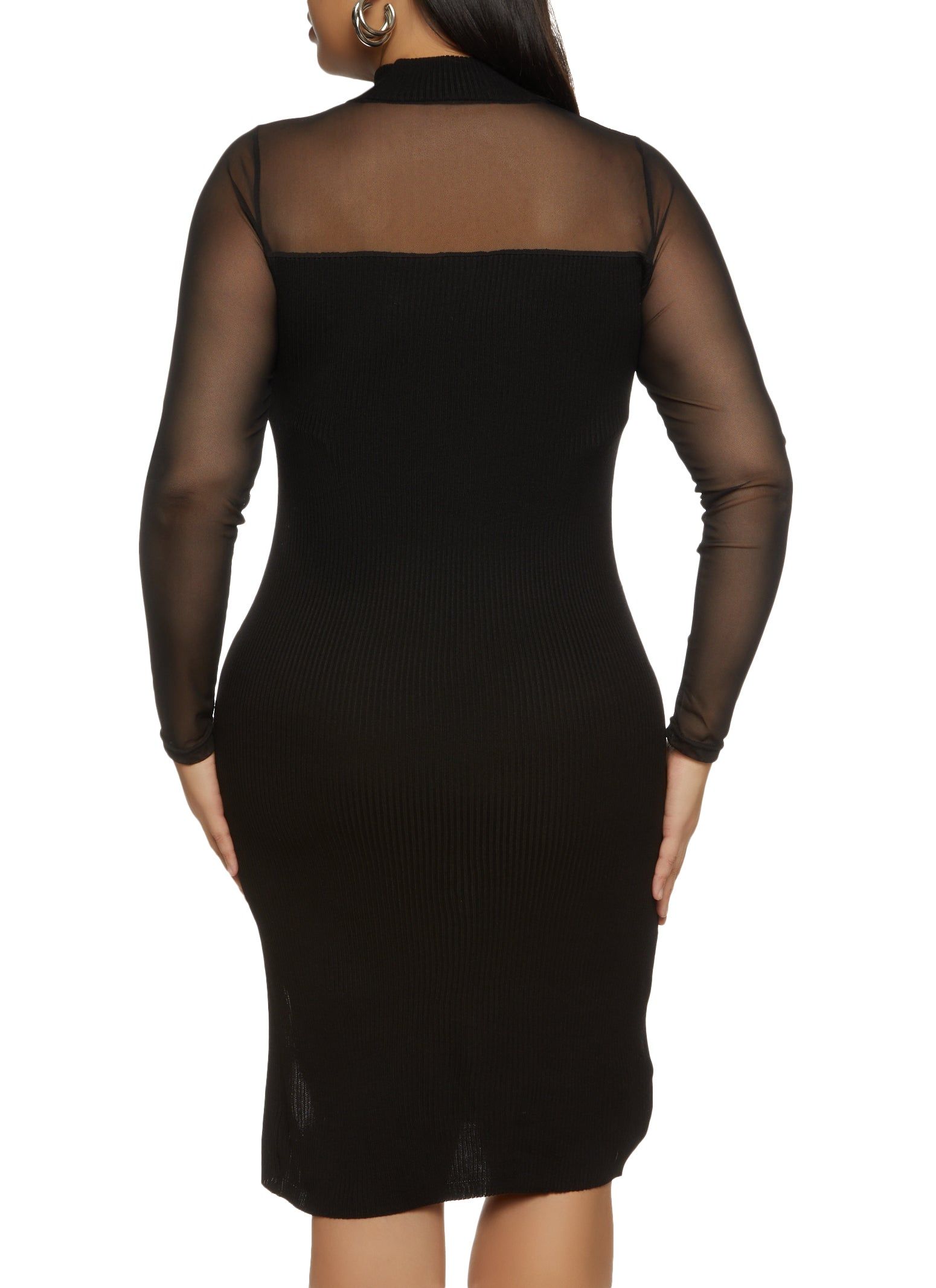 Plus Size Mesh Mock Neck Long Sleeve Midi Dress sold by Rainbow product image thumbnail 3