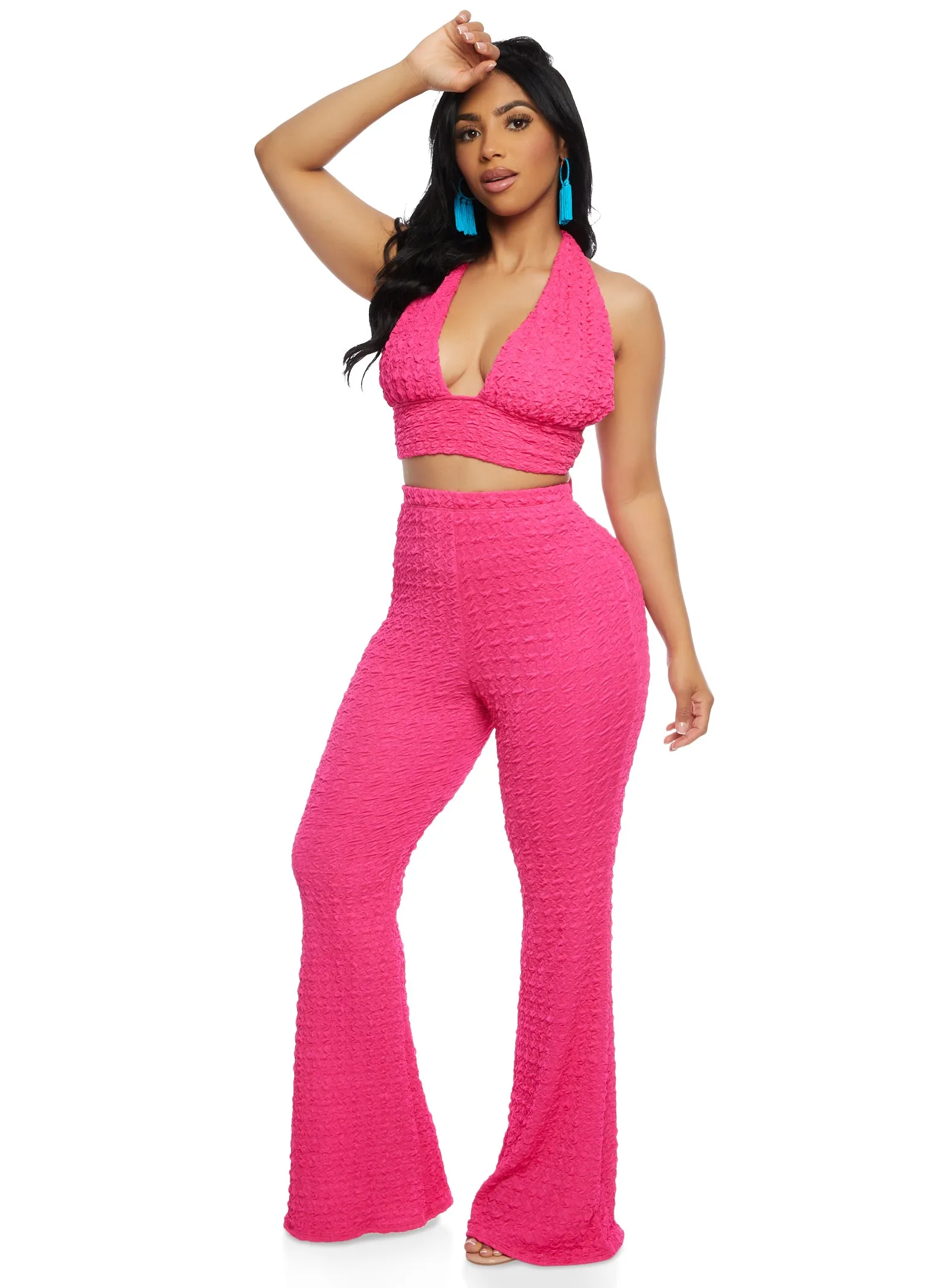 Textured Knit Tie Back Halter Crop Top sold by Rainbow product image thumbnail 2