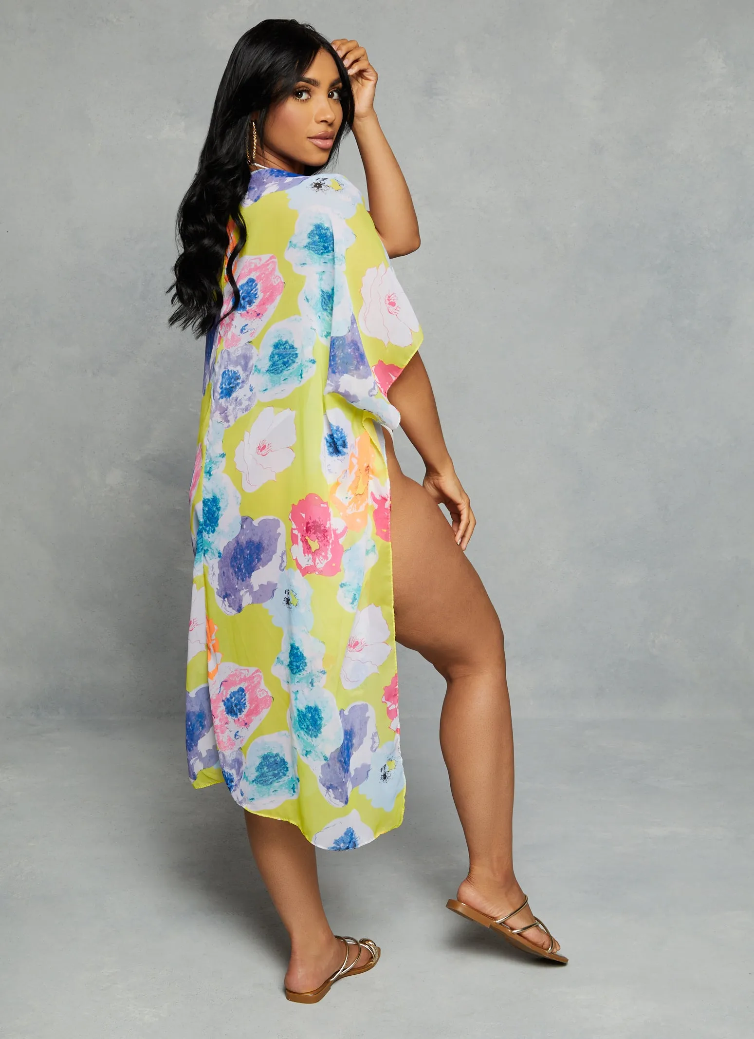 Chiffon Floral Print Swim Cover Up Kimono sold by Rainbow product image thumbnail 3