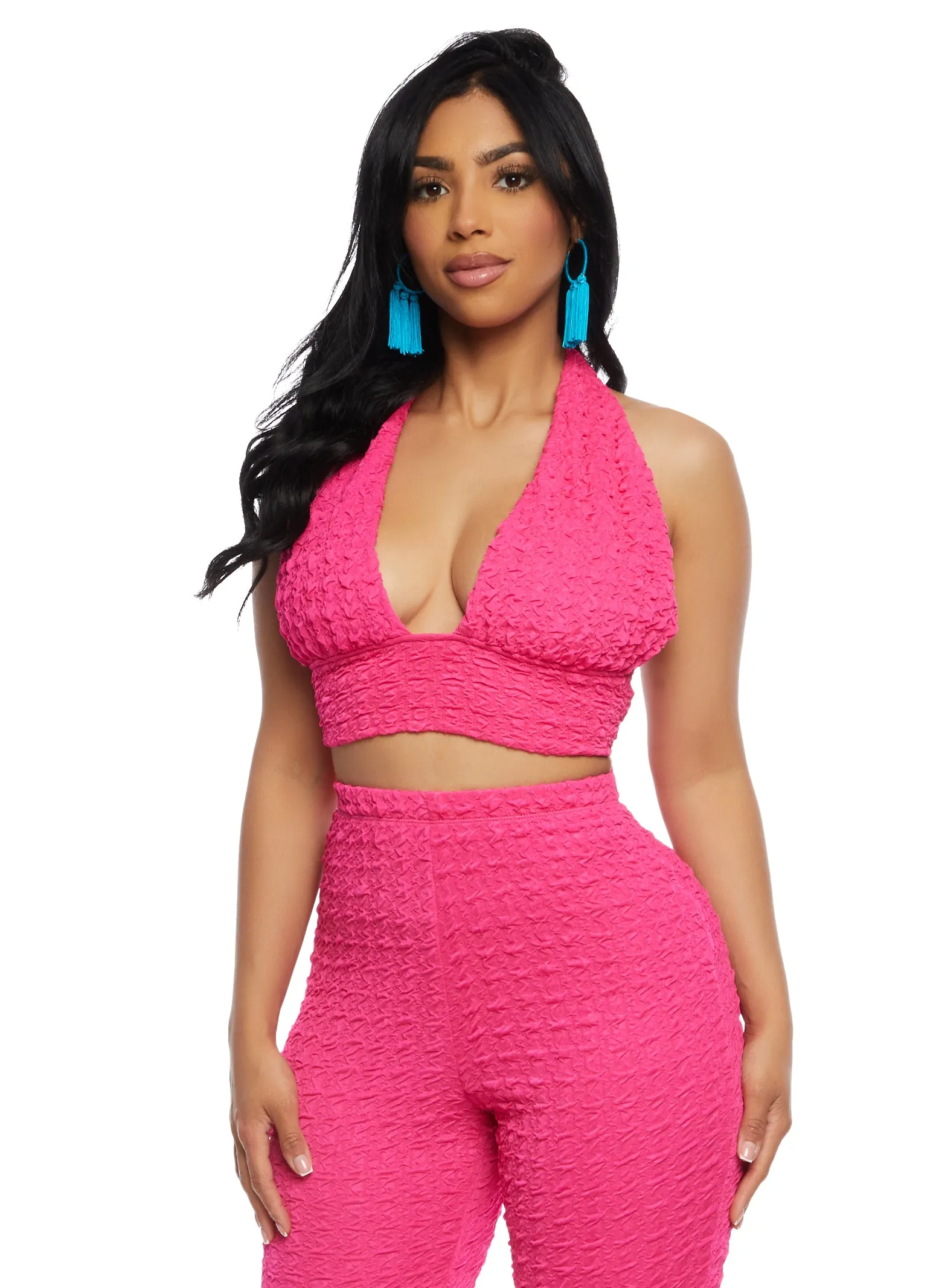 Textured Knit Tie Back Halter Crop Top sold by Rainbow