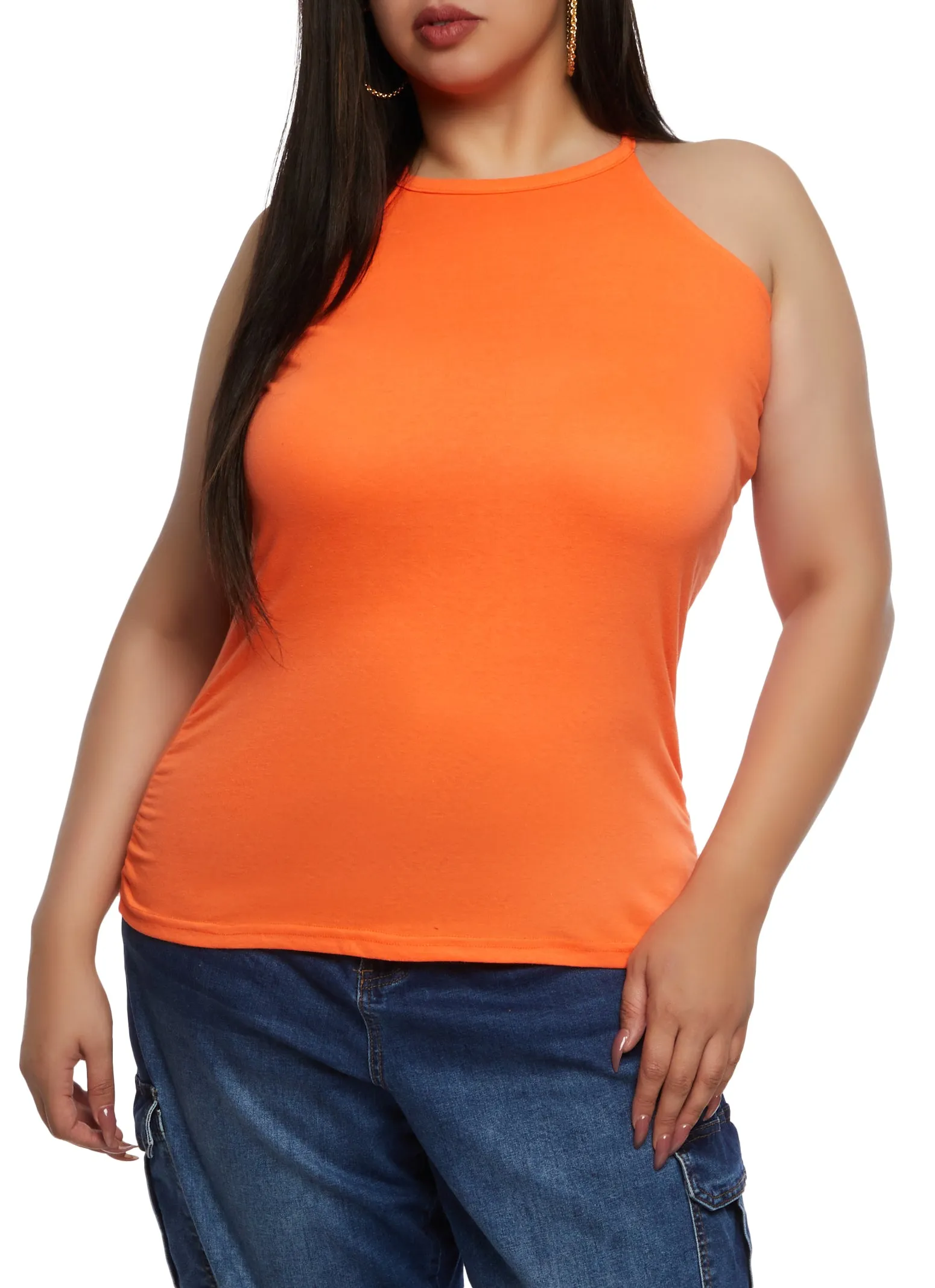 Plus Size High Neck Ruched Tank Top sold by Rainbow