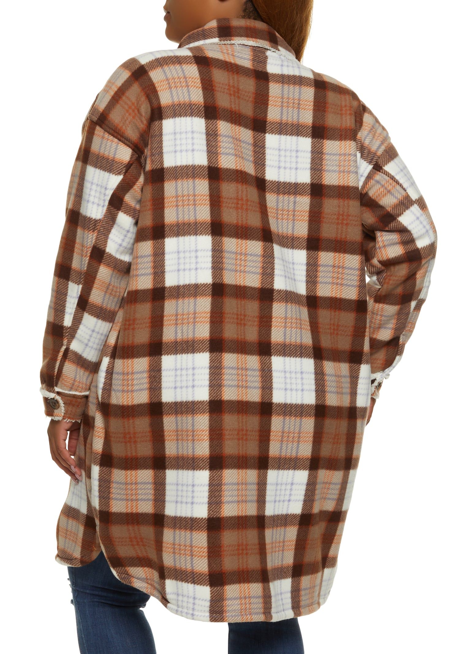Plus Size Plaid Sherpa Lined Brushed Knit Long Shacket sold by Rainbow product image thumbnail 3