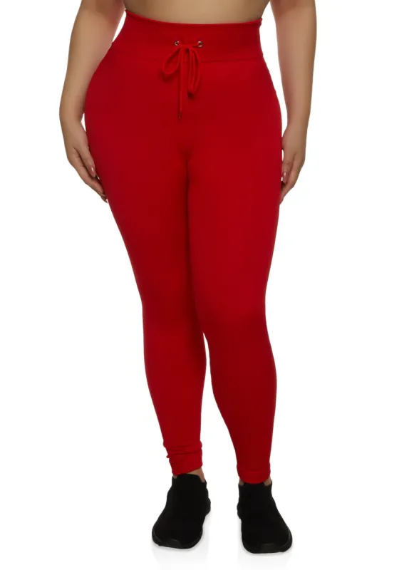 Plus Size Seamless Ribbed Faux Drawstring Leggings sold by Rainbow