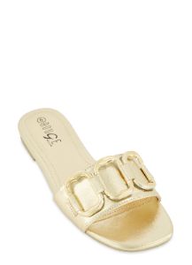 Metallic Ring Detail Slide Sandals sold by Rainbow