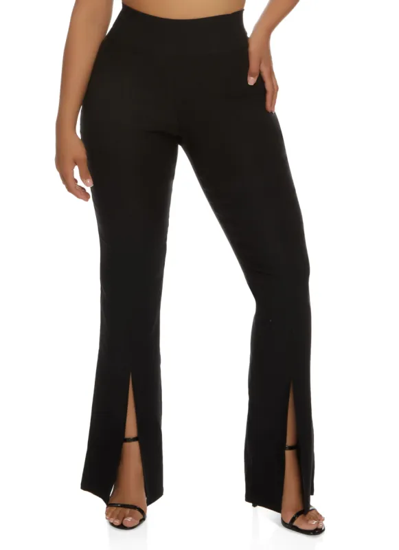 Pintuck High Waisted Split Hem Flare Pants made by Rainbow