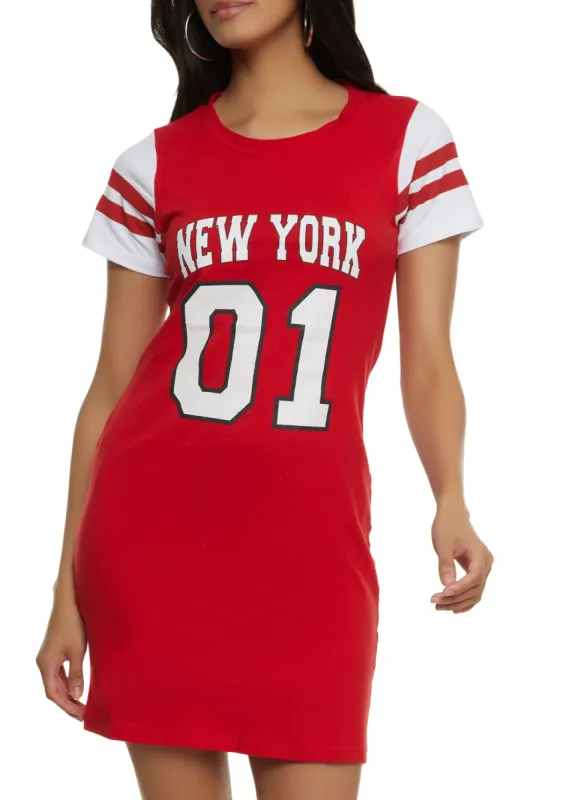 New York 01 Baseball T Shirt Dress sold by Rainbow