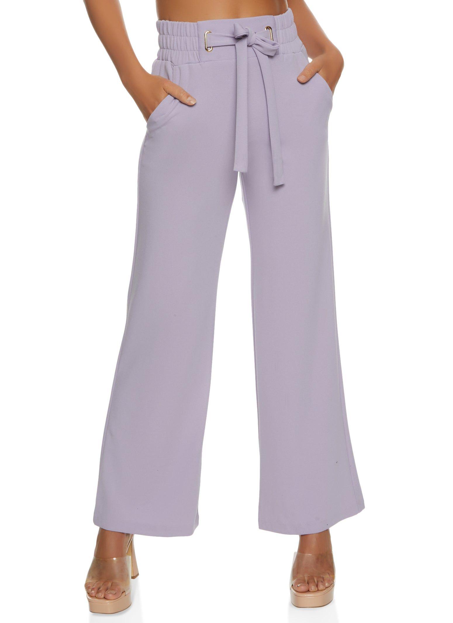 Tie Front Waist Wide Leg Pants sold by Rainbow