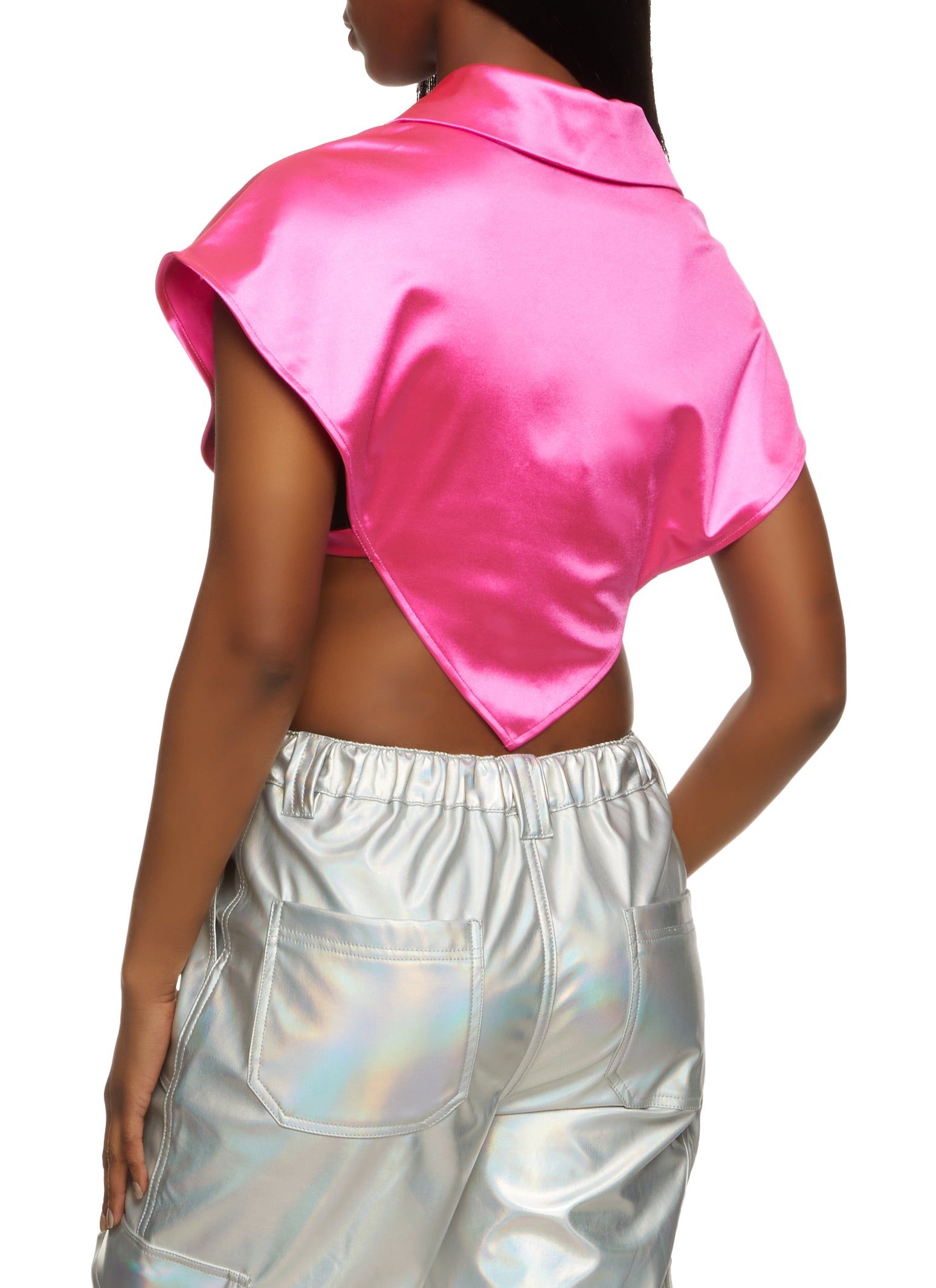 Satin Open Side Hanky Hem Crop Top sold by Rainbow product image thumbnail 2