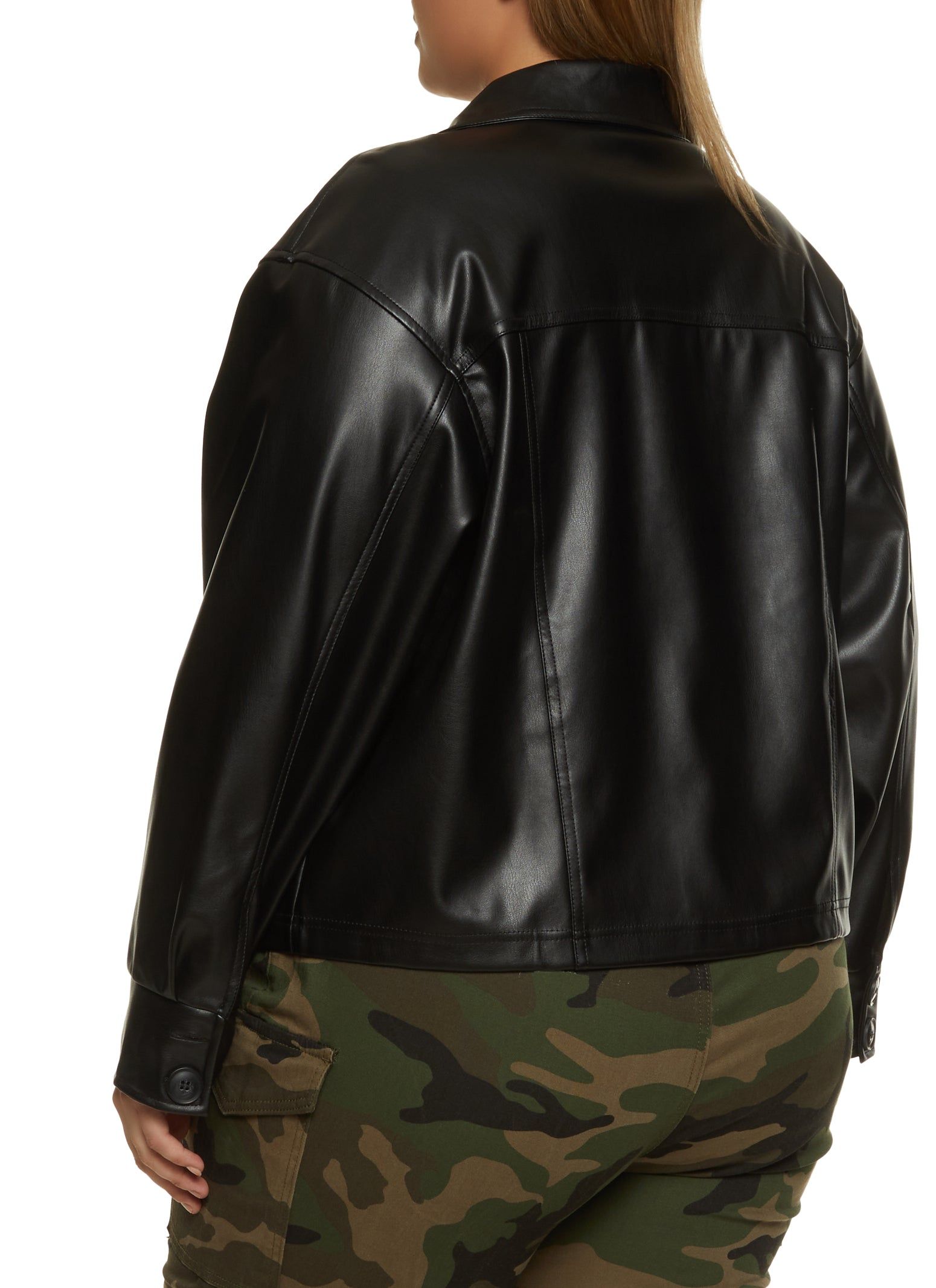 Plus Size Faux Leather Button Front Shacket sold by Rainbow product image thumbnail 2