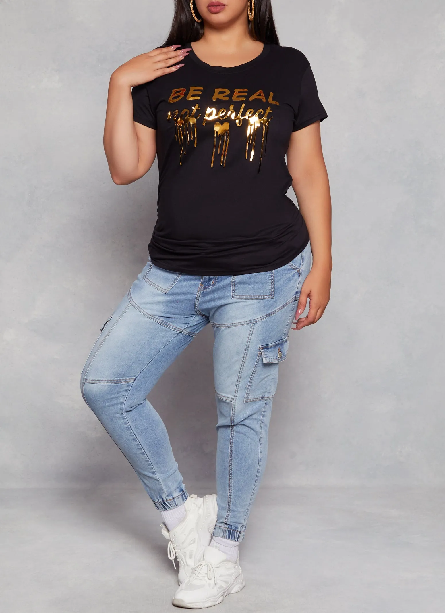 Plus Size Be Real Not Perfect Foil Screen Graphic Tee sold by Rainbow product image thumbnail 2