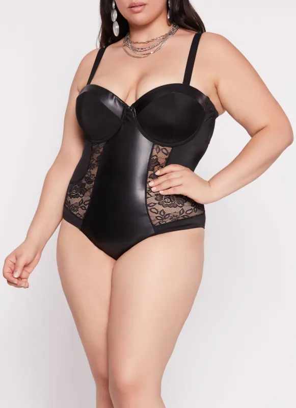 Plus Size Floral Lace Detail Bustier Bodysuit sold by Rainbow