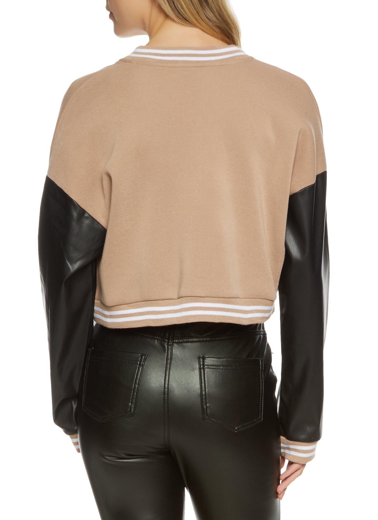 Faux Leather Sleeve Patch Varsity Jacket sold by Rainbow product image thumbnail 2