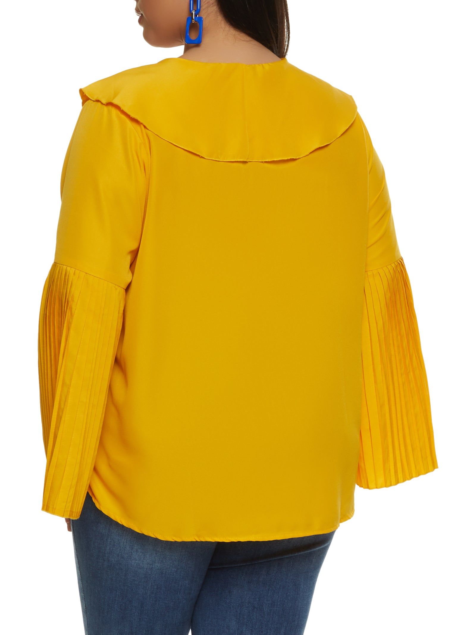 Plus Size Pleated Bell Sleeve Ruffle Front Blouse sold by Rainbow product image thumbnail 2