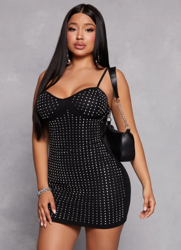 Rhinestone Bodycon Mini Dress sold by Rainbow