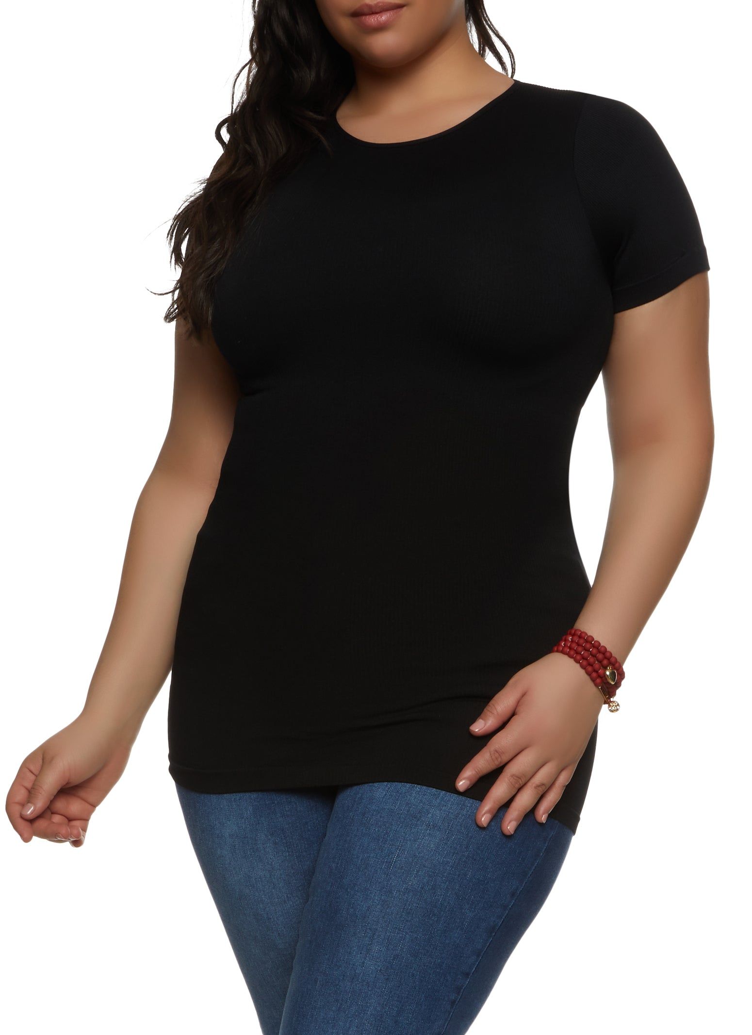 Plus Size Seamless Short Sleeve Crew Neck Tee sold by Rainbow