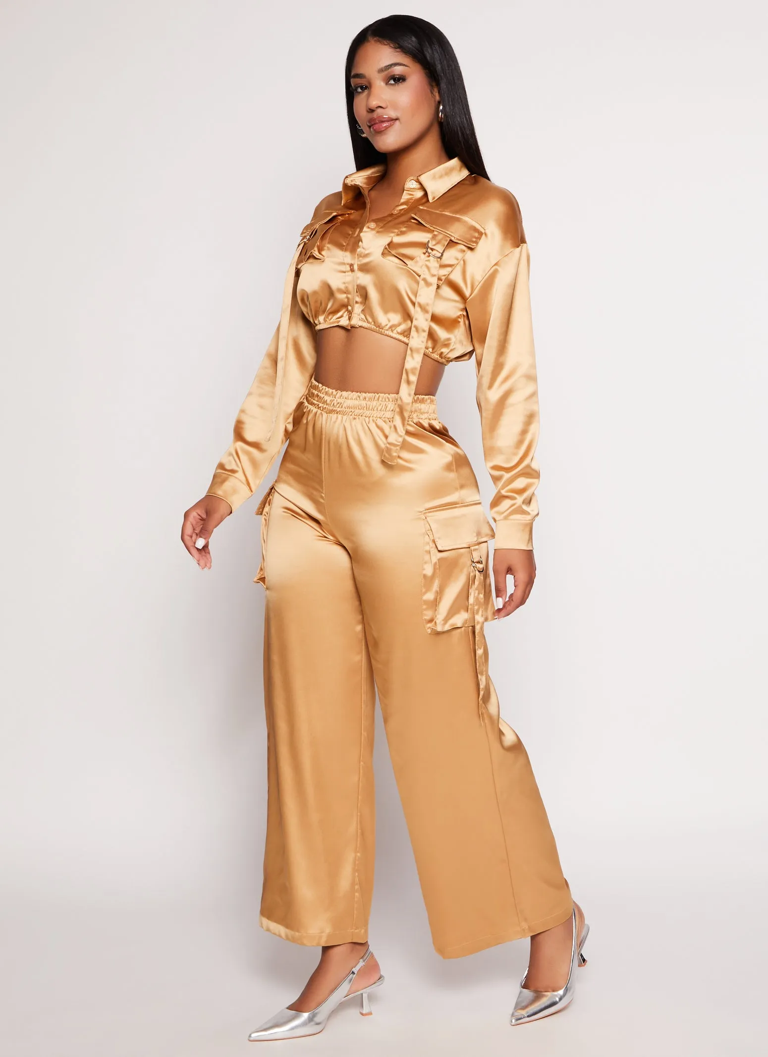 Satin Tabbed Cargo Pocket Crop Top sold by Rainbow product image thumbnail 2