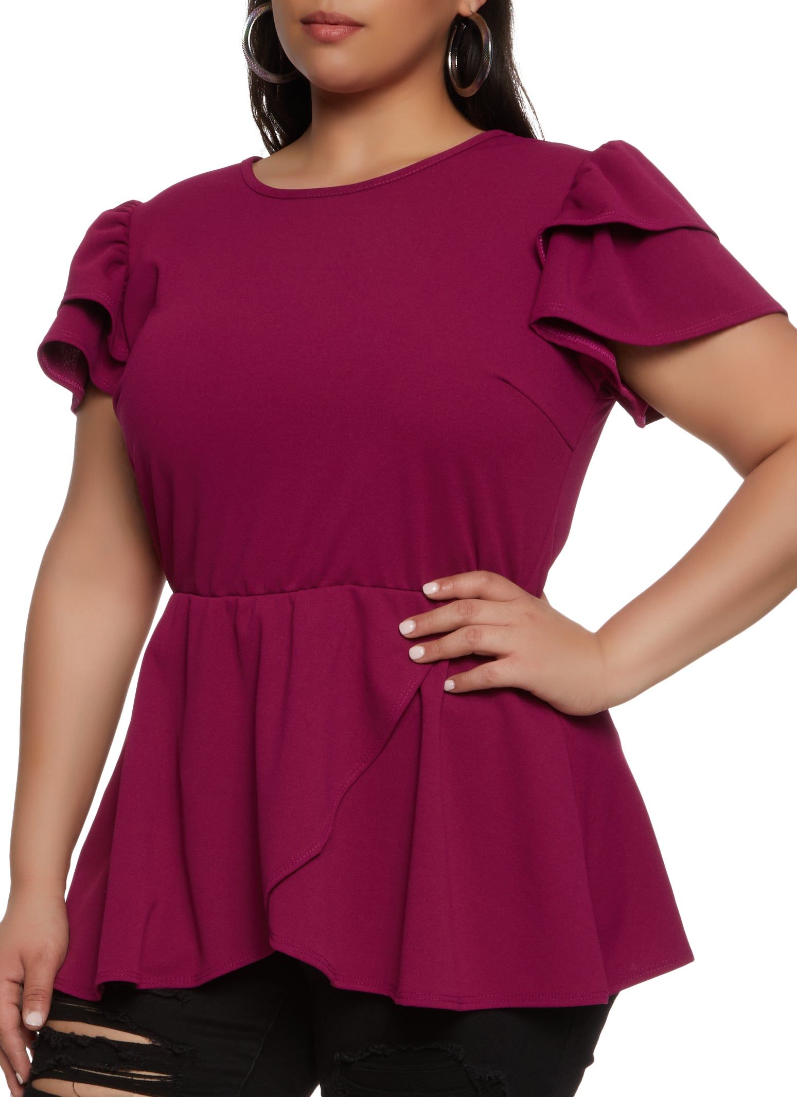 Plus Size Tiered Sleeve Ruffled Peplum Top sold by Rainbow