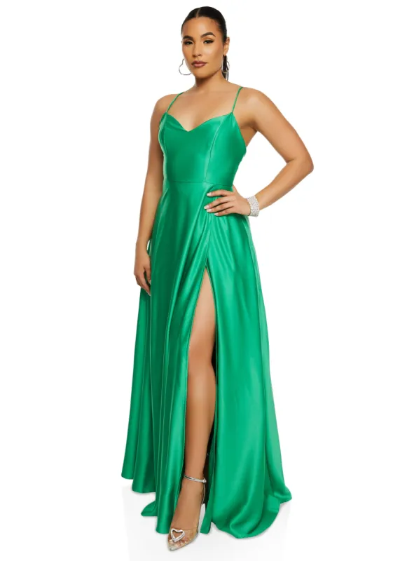 Satin Criss Cross Back Maxi Dress sold by Rainbow
