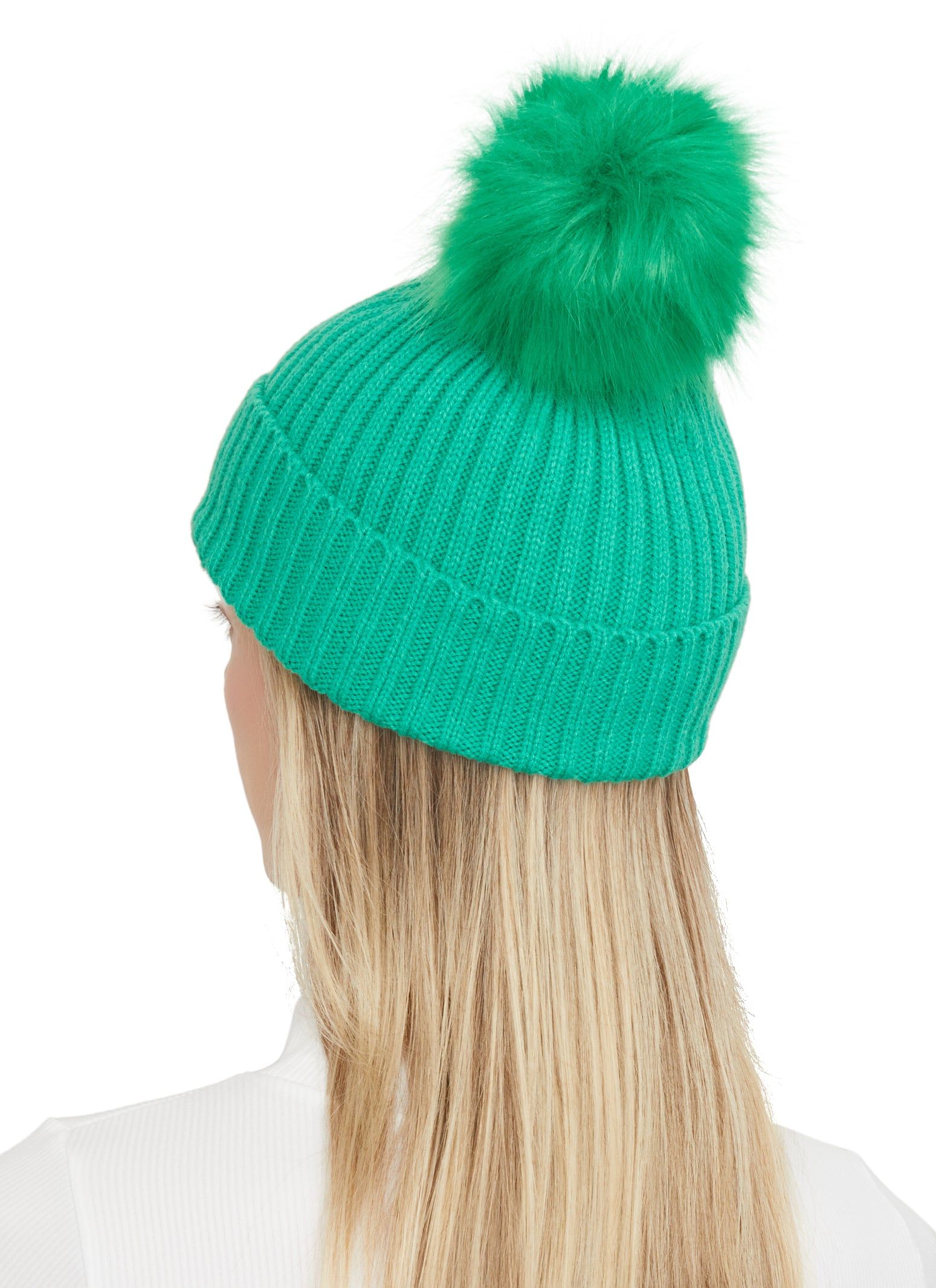 Rib Knit Faux Fur Pom Pom Beanie sold by Rainbow