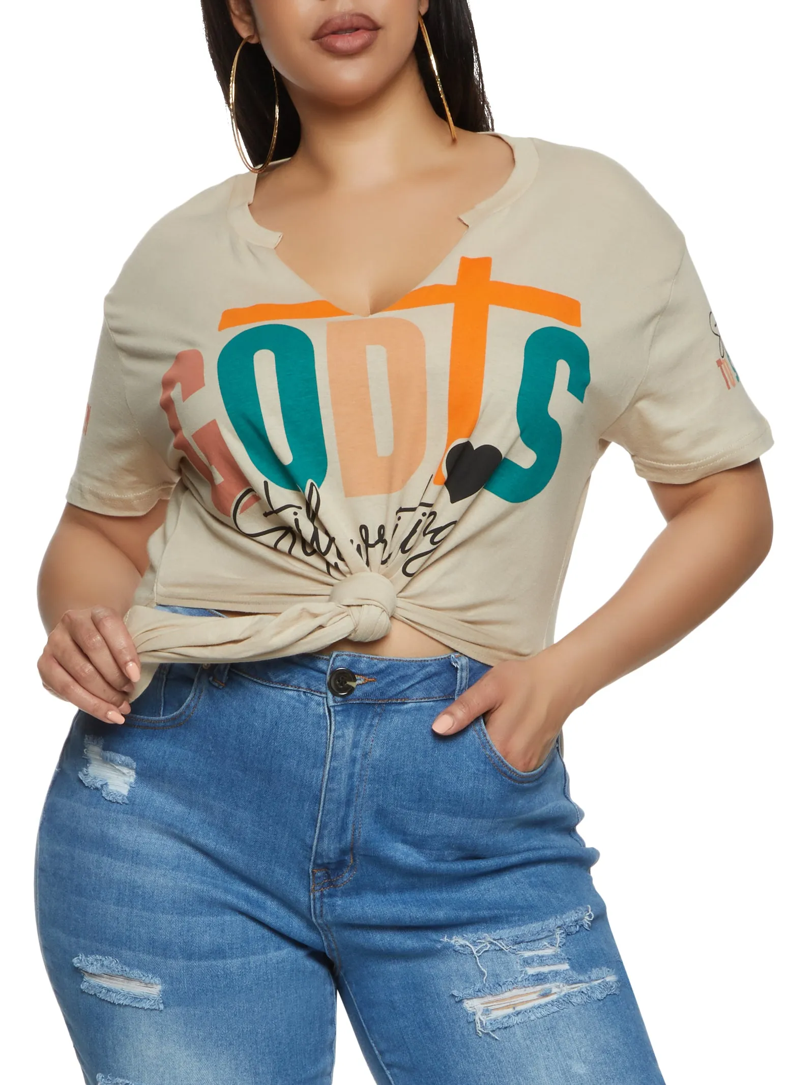 Plus Size God Still Writing Your Story Knot Front Tee sold by Rainbow