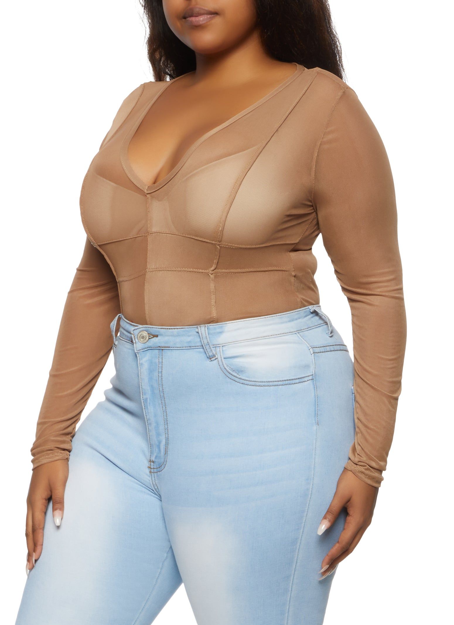 Plus Size V Neck Mesh Bodysuit sold by Rainbow product image thumbnail 2