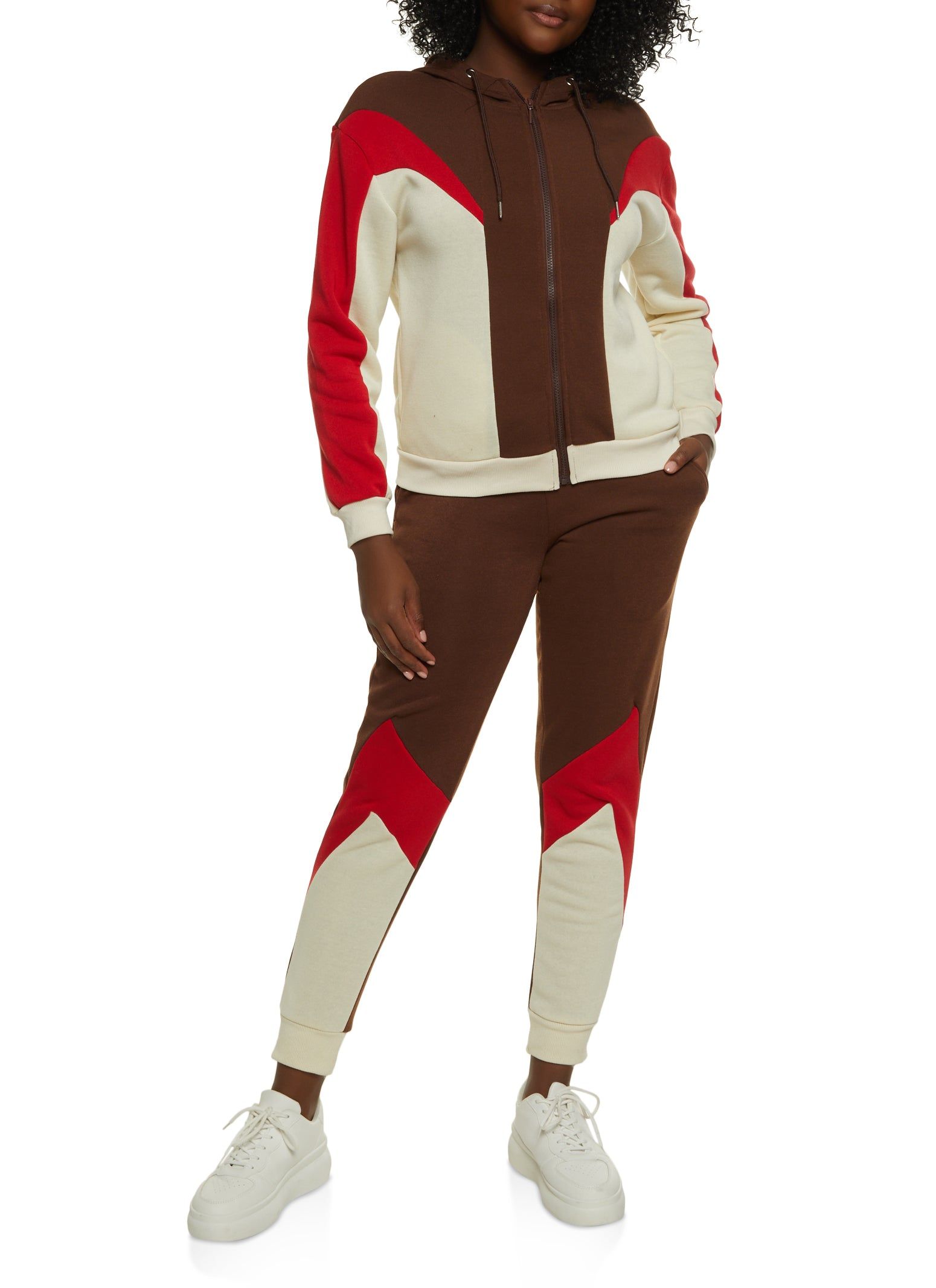 Fleece Color Block Zip Front Hoodie sold by Rainbow product image thumbnail 2