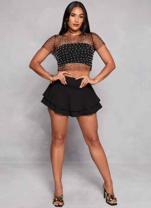 Crepe Knit Tiered Mini Skirt sold by Rainbow