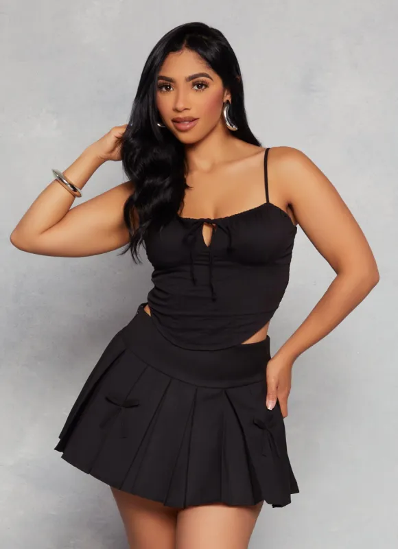 Smocked Tie Front Corset Crop Top sold by Rainbow