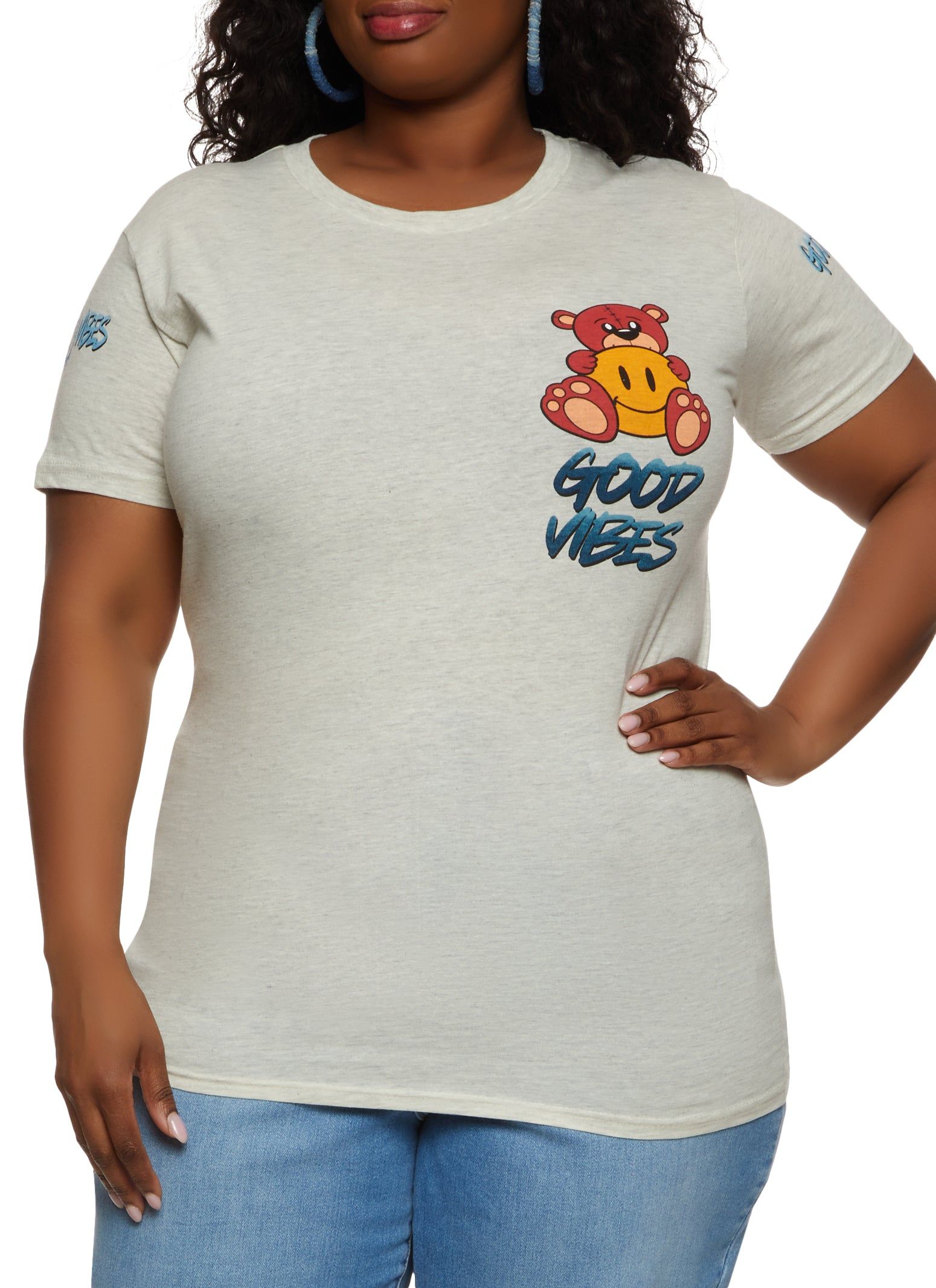 Plus Size Good Vibes Bear Graphic Tee sold by Rainbow