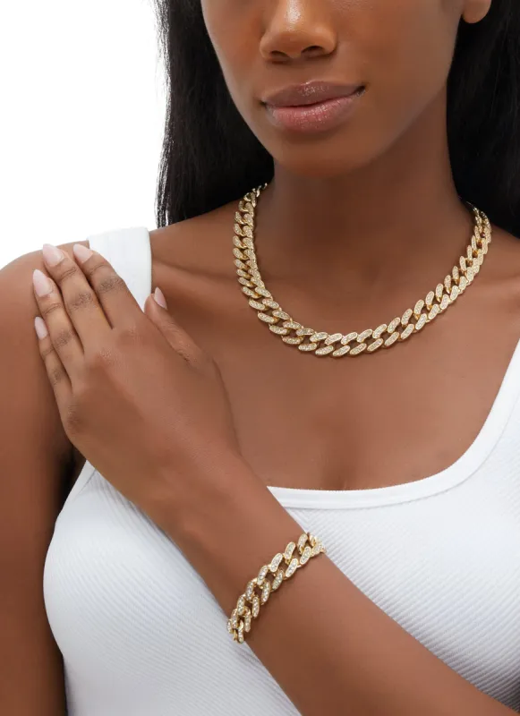 Rhinestone Curb Chain Necklace and Bracelet sold by Rainbow