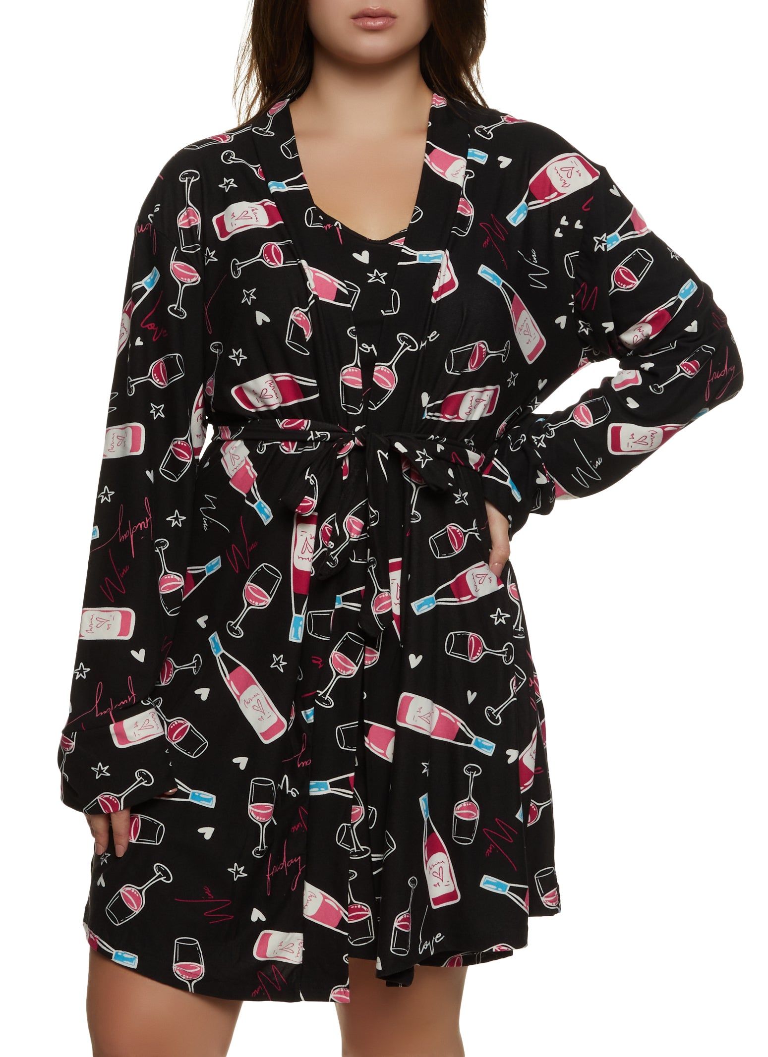 Plus Size Wine Graphic Nightgown with Robe sold by Rainbow