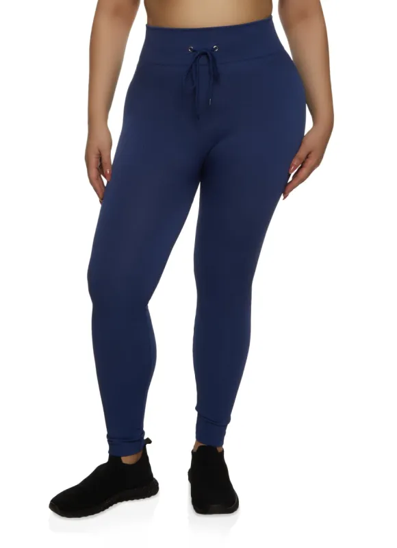 Plus Size Seamless Ribbed Faux Drawstring Leggings sold by Rainbow