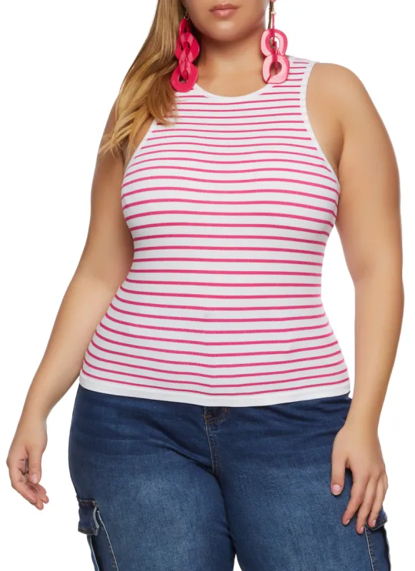 Plus Size Rib Knit Stripe Tank Top sold by Rainbow