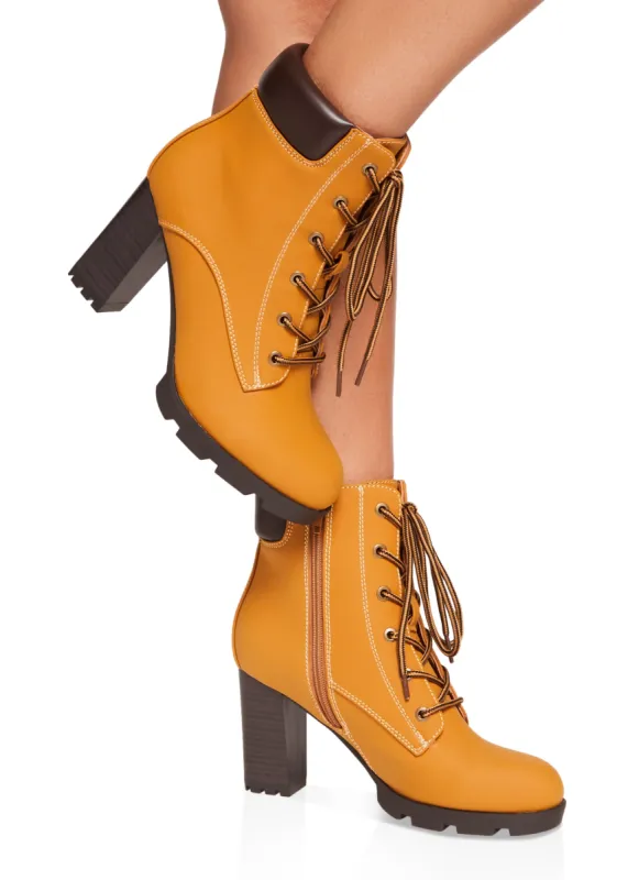 Side Zip Lace Up Block Heel Booties sold by Rainbow